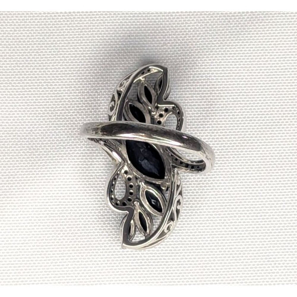 Black Spinel Cocktail Ring - Sterling Silver, Marquise, Swirl, Size 11 - Picture 4 of 6